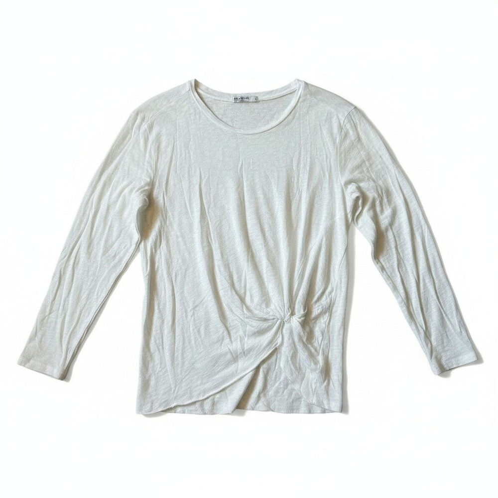 Stateside New Women Supima Cotton Long Sleeve Side Twist T Shirt White Large USA